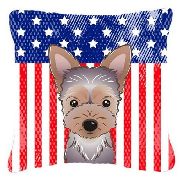 Carolines Treasures BB2162PW1818 American Flag & Yorkie Puppy Fabric Decorative Pillow, 18 x 3 x 18 in.