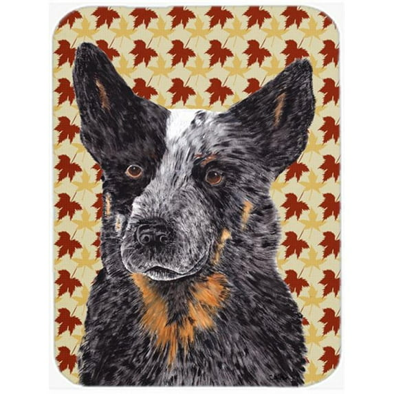 Carolines Treasures Australian Cattle Dog Fall Leaves Portrait Glass Cutting Board - Large