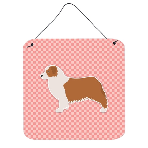Carolines Treasures BB3633DS66 Australian Shepherd Dog Checkerboard Pink Wall or Door Hanging Prints