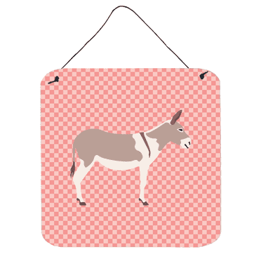 Carolines Treasures BB7846DS66 Australian Teamster Donkey Pink Check Wall or Door Hanging Prints, 6 x 6 in.