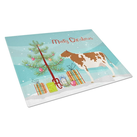 Carolines Treasures Ayrshire Cow Christmas Glass Cutting Board Large Teal 12H x 16W multicolor