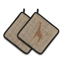 Carolines Treasures BB1001-BL-BN-PTHD Giraffe Faux Burlap and Brown Pair of Pot Holders , 7.5HX7.5W, multicolor