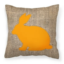 Carolines Treasures BB1002-BL-OR-PW1414 Rabbit Burlap and Orange   Canvas Fabric Decorative Pillow BB1002 14Hx14W