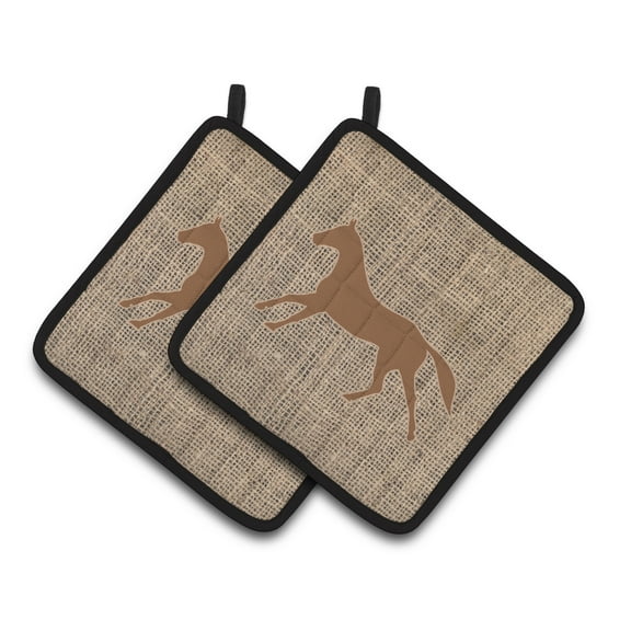 Carolines Treasures BB1003-BL-BN-PTHD Horse Faux Burlap and Brown Pair of Pot Holders , 7.5HX7.5W, multicolor