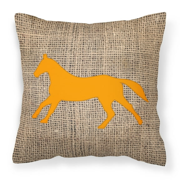 Carolines Treasures BB1003-BL-OR-PW1414 Horse Burlap and Orange   Canvas Fabric Decorative Pillow BB1003 14Hx14W