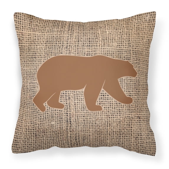 Carolines Treasures BB1005-BL-BN-PW1414 Bear Burlap and Brown Canvas Fabric Decorative Pillow BB1005 14Hx14W