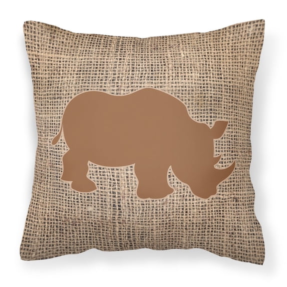 Carolines Treasures BB1006-BL-BN-PW1818 Rhinoceros Burlap and Brown Canvas Fabric Decorative Pillow BB1006 18H x18W