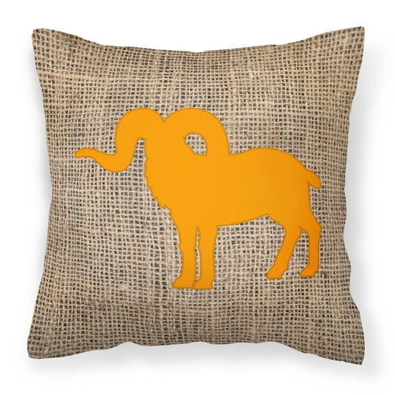 Carolines Treasures BB1007-BL-OR-PW1414 Sheep Burlap and Orange   Canvas Fabric Decorative Pillow BB1007 14Hx14W