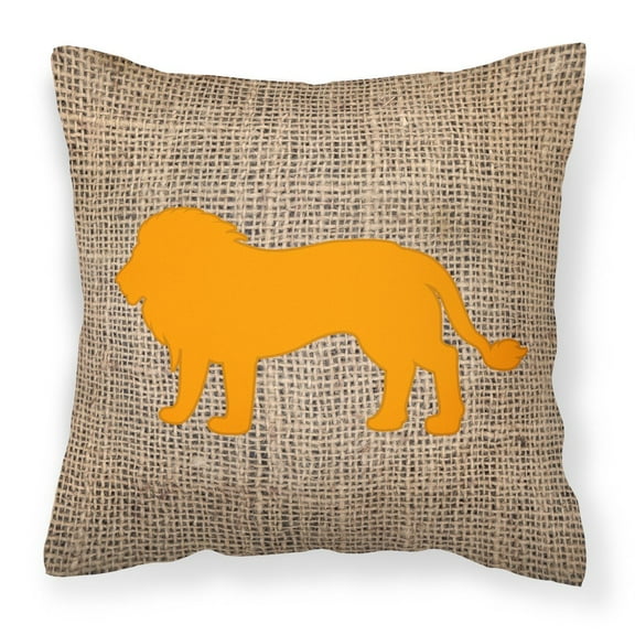 Carolines Treasures BB1009-BL-OR-PW1414 Lion Burlap and Orange   Canvas Fabric Decorative Pillow BB1009 14Hx14W