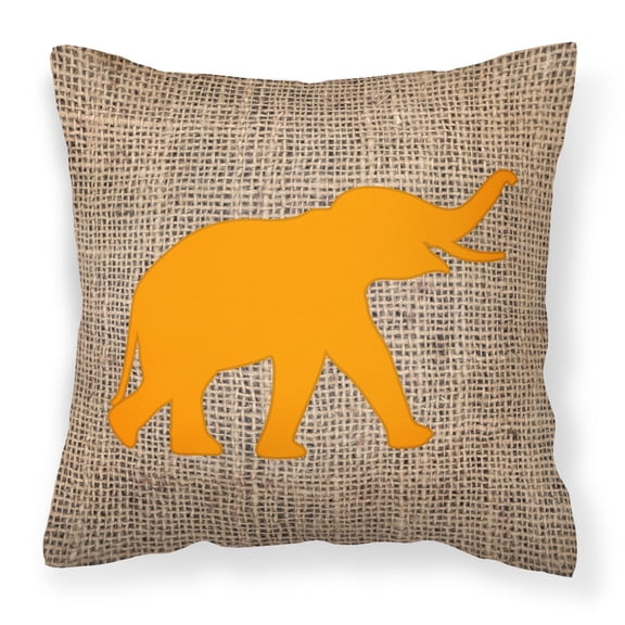 Carolines Treasures BB1011-BL-OR-PW1414 Elephant Burlap and Orange   Canvas Fabric Decorative Pillow BB1011 14Hx14W