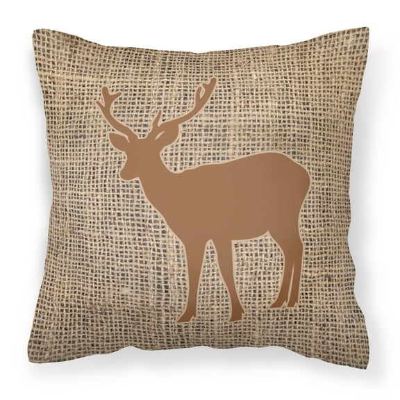 Carolines Treasures BB1012-BL-BN-PW1414 Deer Burlap and Brown   Canvas Fabric Decorative Pillow BB1012 14Hx14W