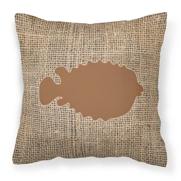 Carolines Treasures BB1016-BL-BN-PW1818 Fish - Blowfish Burlap and Brown   Canvas Fabric Decorative Pillow BB1016 18H