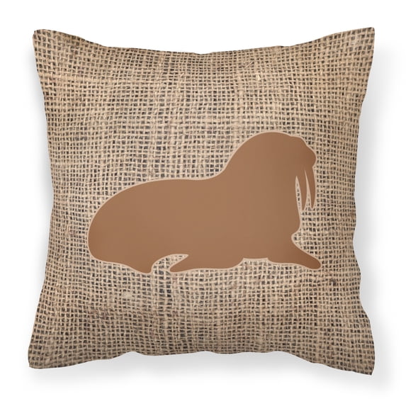 Carolines Treasures BB1017-BL-BN-PW1414 Walrus Burlap and Brown Canvas Fabric Decorative Pillow BB1017 14Hx14W