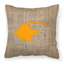 Carolines Treasures BB1019-BL-OR-PW1414 Fish - Angel Fish Burlap and Orange   Canvas Fabric Decorative Pillow BB1019