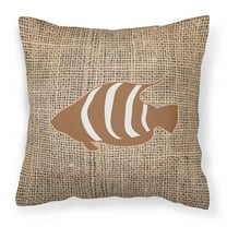 Carolines Treasures BB1020-BL-BN-PW1414 Fish Burlap and Brown Canvas Fabric Decorative Pillow BB1020 14Hx14W
