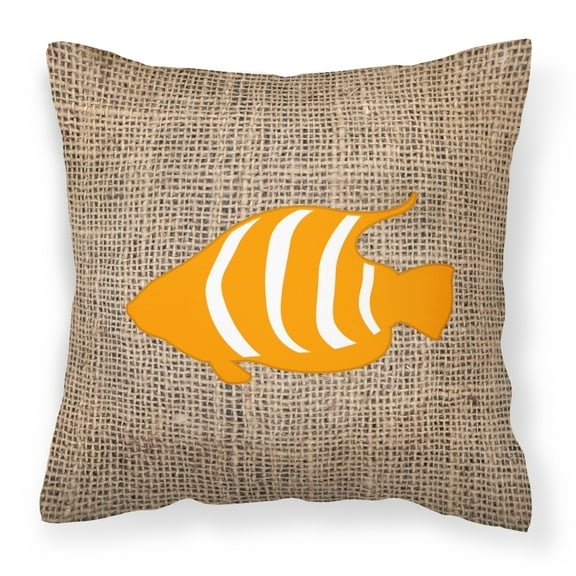 Carolines Treasures BB1020-BL-OR-PW1414 Fish Burlap and Orange   Canvas Fabric Decorative Pillow BB1020 14Hx14W
