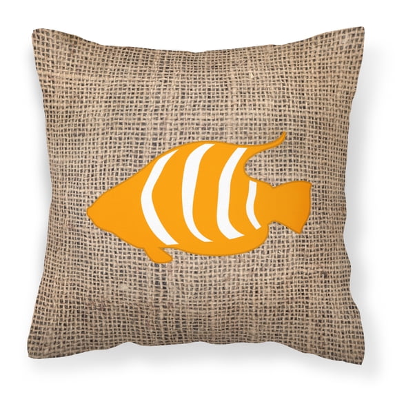 Carolines Treasures BB1020-BL-OR-PW1414 Fish Burlap and Orange Canvas Fabric Decorative Pillow BB1020 14Hx14W