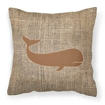 Carolines Treasures BB1021-BL-BN-PW1414 Whale Burlap and Brown Canvas Fabric Decorative Pillow BB1021 14Hx14W