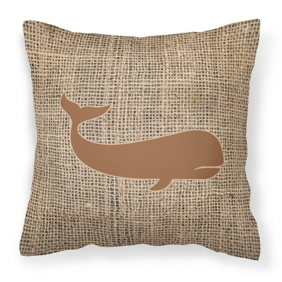 Carolines Treasures BB1021-BL-BN-PW1818 Whale Burlap and Brown   Canvas Fabric Decorative Pillow BB1021 18H x18W