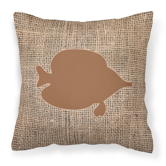 Carolines Treasures BB1023-BL-BN-PW1414 Fish - Tang Fish Burlap and Brown Canvas Fabric Decorative Pillow BB1023