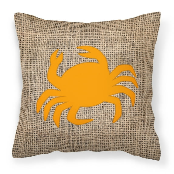 Carolines Treasures BB1024-BL-OR-PW1414 Crab Burlap and Orange Canvas Fabric Decorative Pillow BB1024 14Hx14W