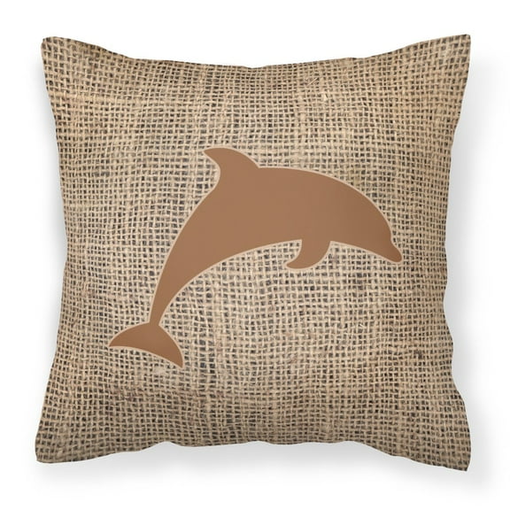 Carolines Treasures BB1025-BL-BN-PW1818 Dolphin Burlap and Brown   Canvas Fabric Decorative Pillow BB1025 18H x18W