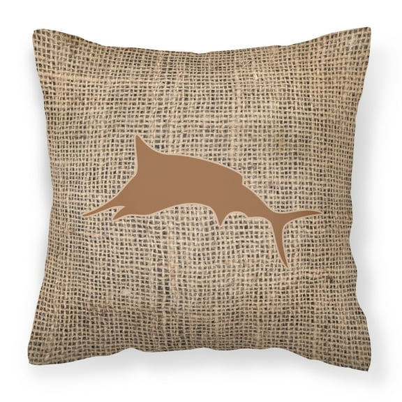 Carolines Treasures BB1026-BL-BN-PW1414 Fish - Marlin Burlap and Brown   Canvas Fabric Decorative Pillow BB1026 14Hx14W