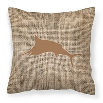 Carolines Treasures BB1026-BL-BN-PW1818 Fish - Marlin Burlap and Brown   Canvas Fabric Decorative Pillow BB1026 18H x18W