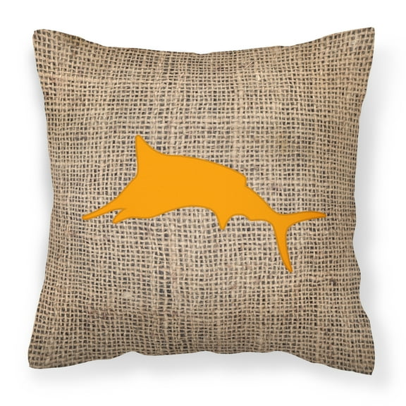 Carolines Treasures BB1026-BL-OR-PW1414 Fish - Marlin Burlap and Orange   Canvas Fabric Decorative Pillow BB1026 14Hx14W