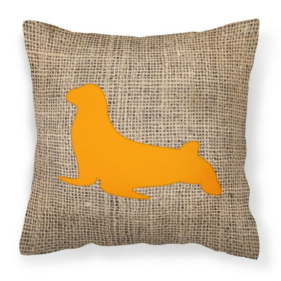 Carolines Treasures BB1027-BL-OR-PW1414 Seal Burlap and Orange   Canvas Fabric Decorative Pillow BB1027 14Hx14W