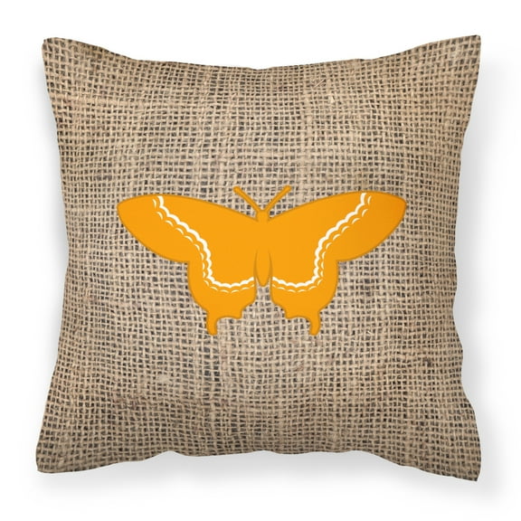 Carolines Treasures BB1030-BL-OR-PW1414 Butterfly Burlap and Orange   Canvas Fabric Decorative Pillow BB1030 14Hx14W