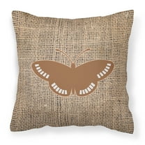 Carolines Treasures BB1031-BL-BN-PW1414 Butterfly Burlap and Brown   Canvas Fabric Decorative Pillow BB1031 14Hx14W