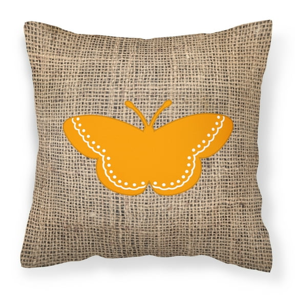 Carolines Treasures BB1032-BL-OR-PW1414 Butterfly Burlap and Orange   Canvas Fabric Decorative Pillow BB1032 14Hx14W