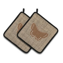 Carolines Treasures BB1033-BL-BN-PTHD Butterfly Faux Burlap and Brown Pair of Pot Holders , 7.5HX7.5W, multicolor
