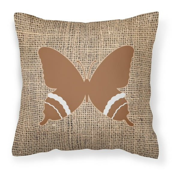 Carolines Treasures BB1034-BL-BN-PW1414 Butterfly Burlap and Brown Canvas Fabric Decorative Pillow BB1034 14Hx14W