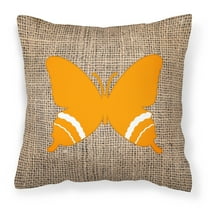 Carolines Treasures BB1034-BL-OR-PW1414 Butterfly Burlap and Orange   Canvas Fabric Decorative Pillow BB1034 14Hx14W