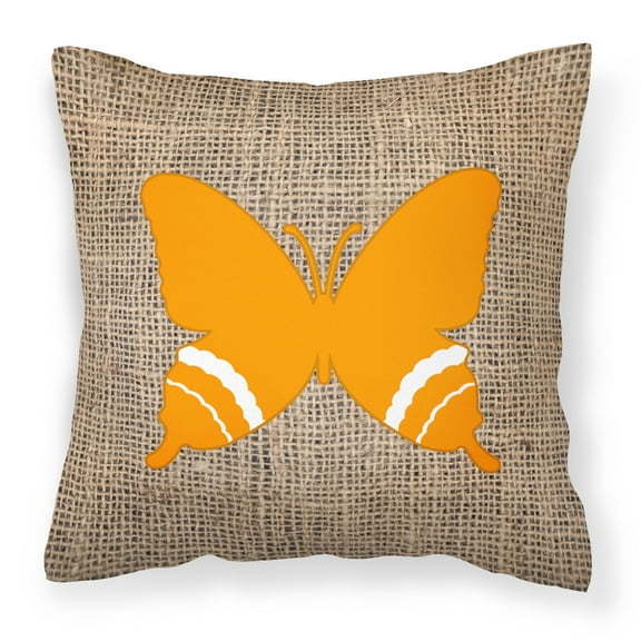 Carolines Treasures BB1034-BL-OR-PW1818 Butterfly Burlap and Orange Canvas Fabric Decorative Pillow BB1034 18H x18W