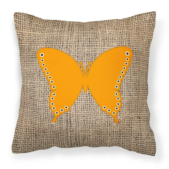 Carolines Treasures BB1036-BL-OR-PW1414 Butterfly Burlap and Orange   Canvas Fabric Decorative Pillow BB1036 14Hx14W