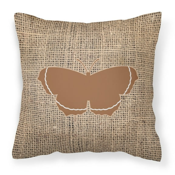 Carolines Treasures BB1037-BL-BN-PW1414 Butterfly Burlap and Brown   Canvas Fabric Decorative Pillow BB1037 14Hx14W
