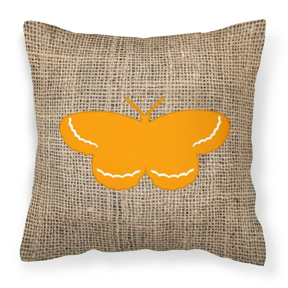 Carolines Treasures BB1040-BL-OR-PW1414 Butterfly Burlap and Orange   Canvas Fabric Decorative Pillow BB1040 14Hx14W