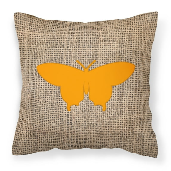 Carolines Treasures BB1042-BL-OR-PW1414 Butterfly Burlap and Orange Canvas Fabric Decorative Pillow BB1042 14Hx14W