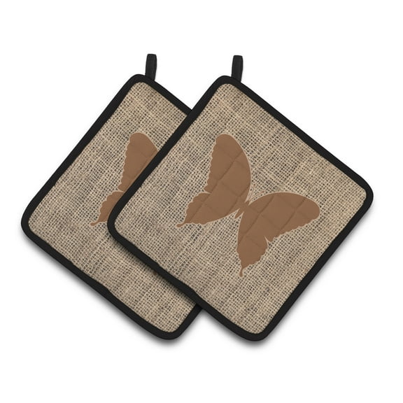 Carolines Treasures BB1048-BL-BN-PTHD Butterfly Faux Burlap and Brown Pair of Pot Holders , 7.5HX7.5W, multicolor
