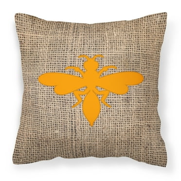 Carolines Treasures BB1054-BL-OR-PW1414 Wasp Burlap and Orange   Canvas Fabric Decorative Pillow BB1054 14Hx14W