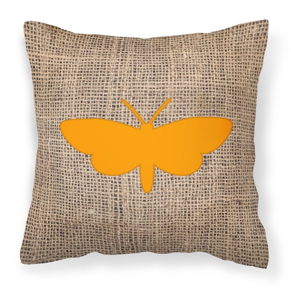 Carolines Treasures BB1059-BL-OR-PW1414 Moth Burlap and Orange   Canvas Fabric Decorative Pillow BB1059 14Hx14W
