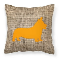 Carolines Treasures BB1069-BL-OR-PW1414 Corgi Burlap and Orange   Canvas Fabric Decorative Pillow BB1069 14Hx14W
