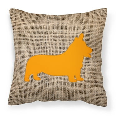 Carolines Treasures BB1069-BL-OR-PW1414 Corgi Burlap and Orange   Canvas Fabric Decorative Pillow BB1069 14Hx14W