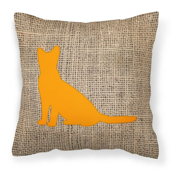 Carolines Treasures BB1071-BL-OR-PW1818 Cat Burlap and Orange   Canvas Fabric Decorative Pillow BB1071 18H x18W
