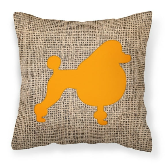 Carolines Treasures BB1072-BL-OR-PW1414 Poodle Burlap and Orange Canvas Fabric Decorative Pillow BB1072 14Hx14W