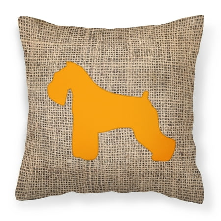 Carolines Treasures BB1073-BL-OR-PW1818 Schnauzer Burlap and Orange Canvas Fabric Decorative Pillow BB1073 18H x18W