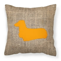 Carolines Treasures BB1078-BL-OR-PW1818 Dachshund Burlap and Orange   Canvas Fabric Decorative Pillow BB1078 18H x18W